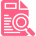 Icône rose représentant un document avec une loupe, évoquant l'examen ou l'analyse détaillée de documents