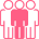 Icône rose de trois figures stylisées représentant une équipe ou un partenariat.